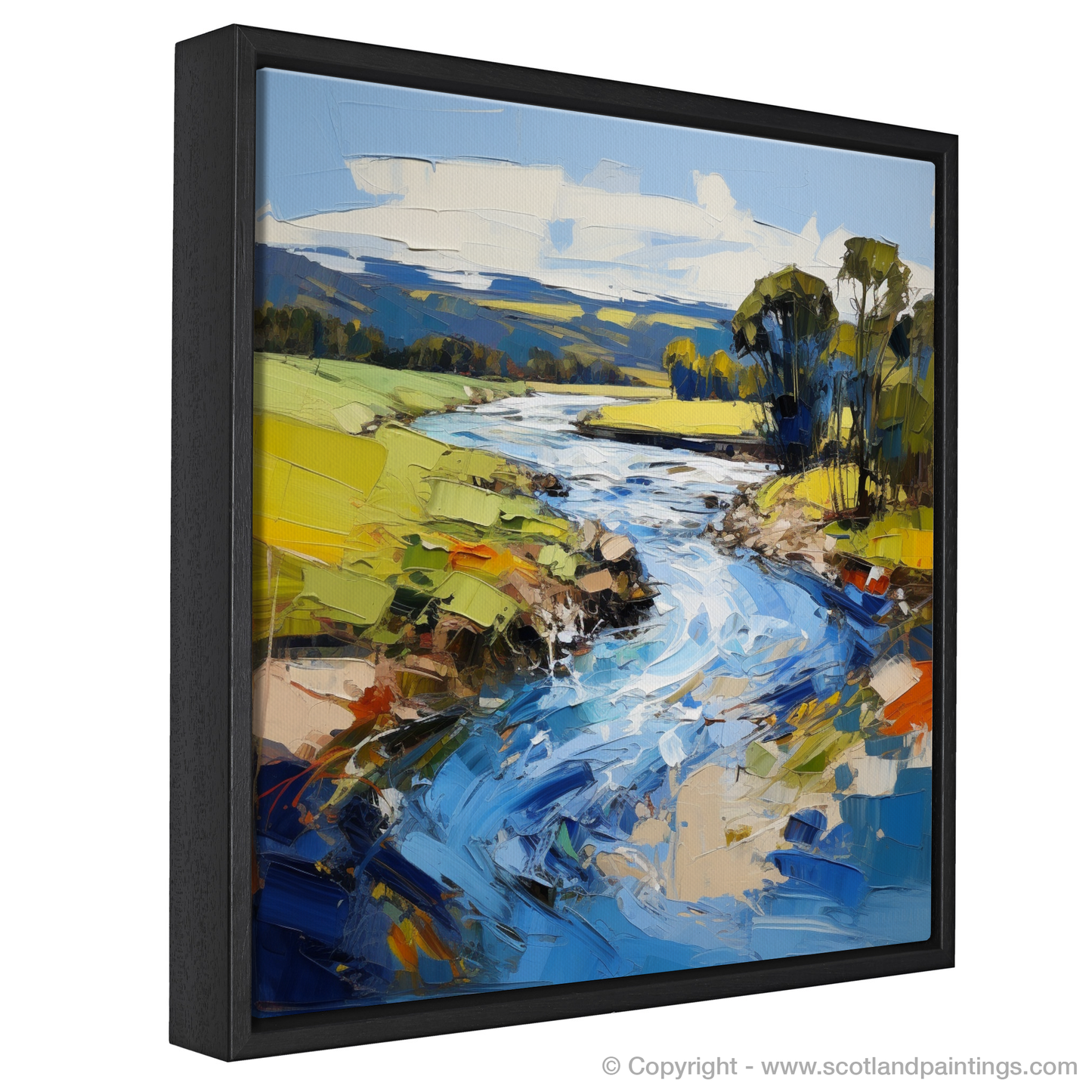 Painting and Art Print of River Deveron, Aberdeenshire entitled "Vibrant Deveron: An Expressionist Ode to Aberdeenshire's Dynamic Waterscape".