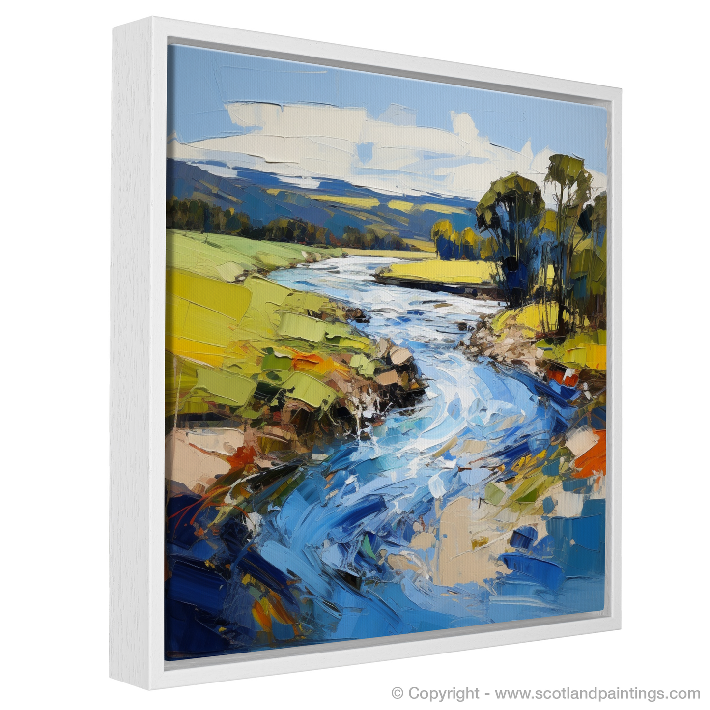 Painting and Art Print of River Deveron, Aberdeenshire entitled "Vibrant Deveron: An Expressionist Ode to Aberdeenshire's Dynamic Waterscape".