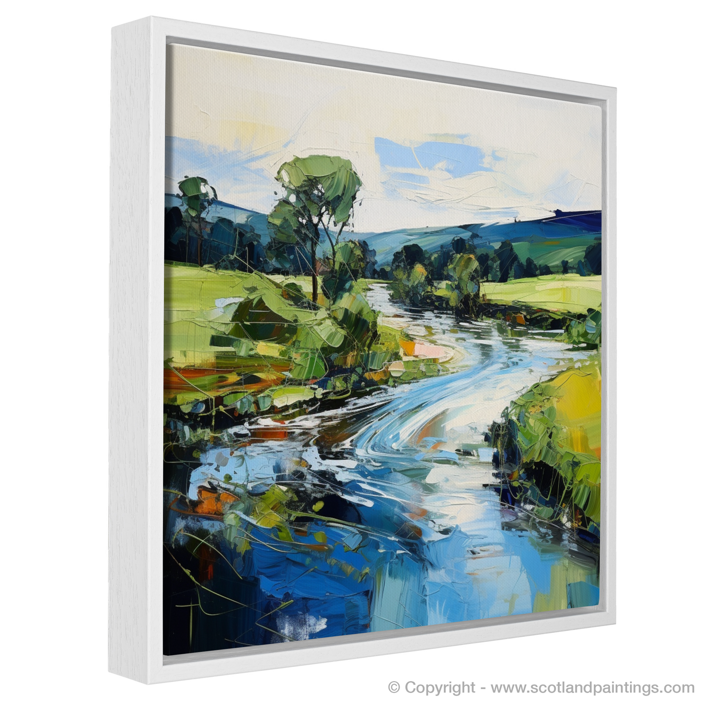 Painting and Art Print of River Deveron, Aberdeenshire entitled "Dance of the Deveron: An Expressionistic Journey Through Aberdeenshire's Wilderness".