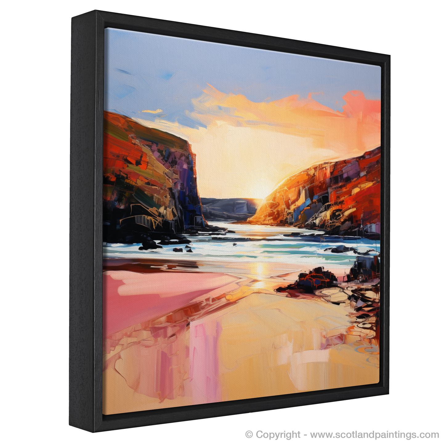 Painting and Art Print of Sandwood Bay at golden hour entitled "Golden Hour Majesty at Sandwood Bay".