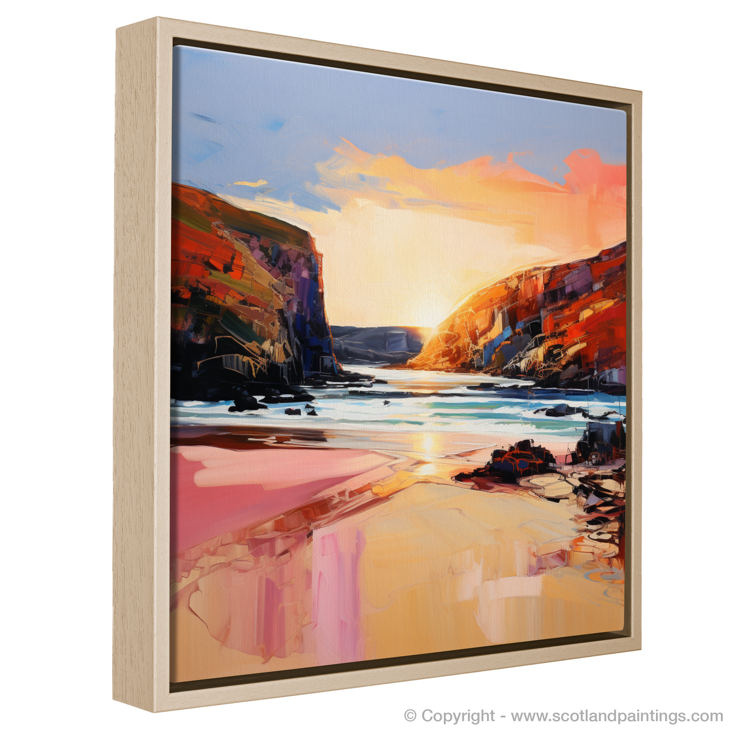 Painting and Art Print of Sandwood Bay at golden hour entitled "Golden Hour Majesty at Sandwood Bay".