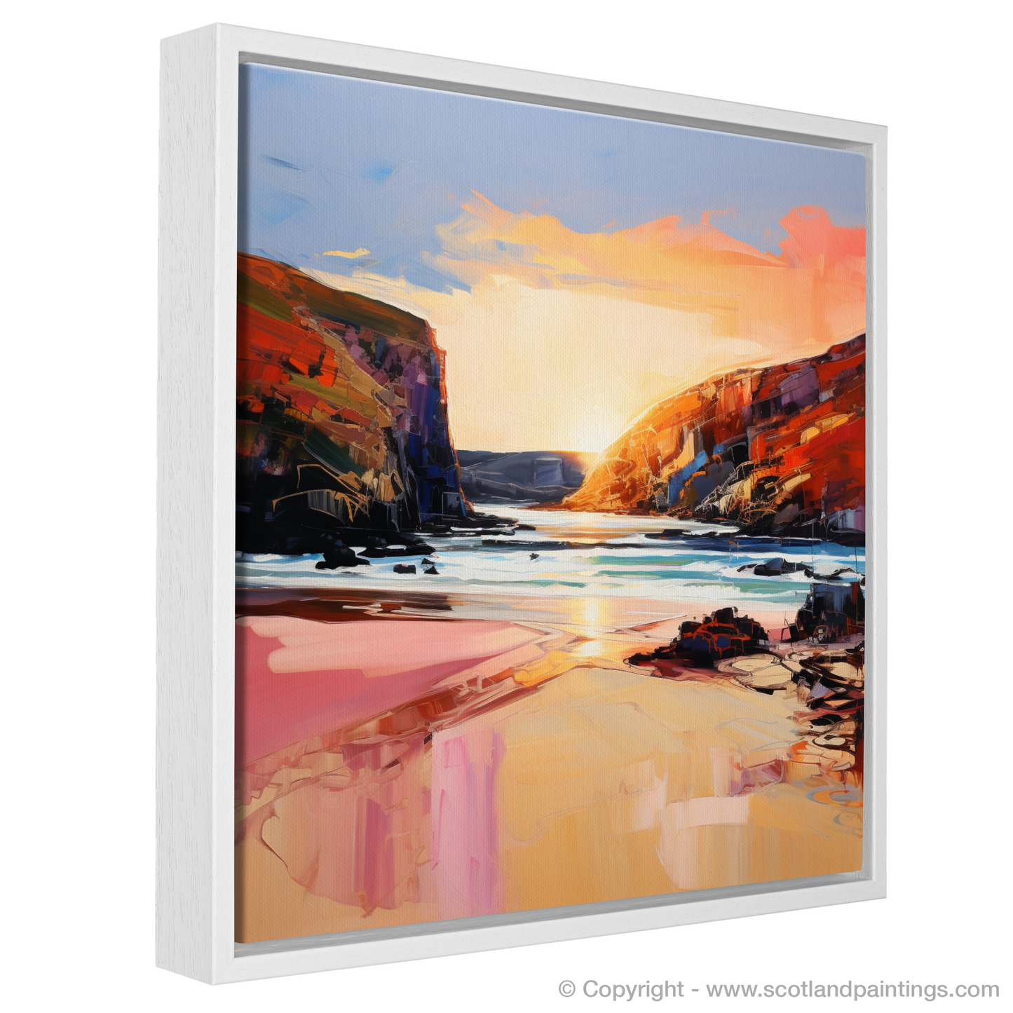 Painting and Art Print of Sandwood Bay at golden hour entitled "Golden Hour Majesty at Sandwood Bay".