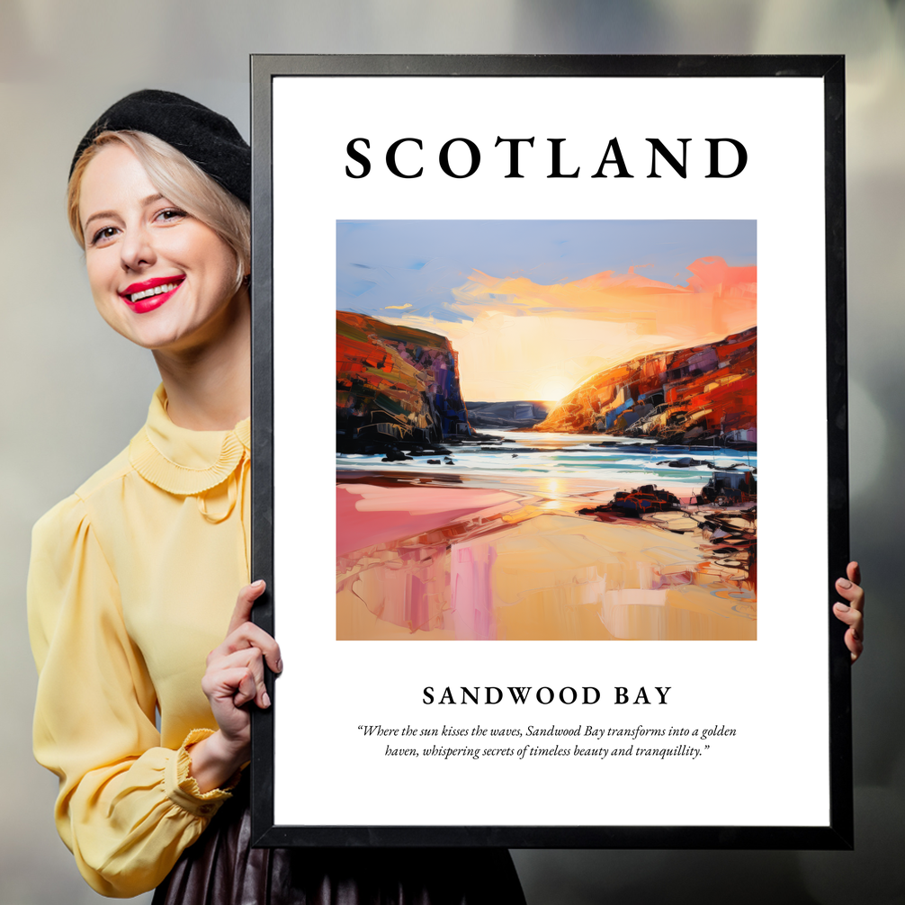 Person holding a poster of Sandwood Bay