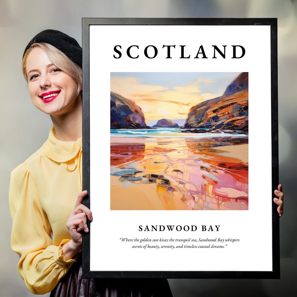 Person holding a poster of Sandwood Bay