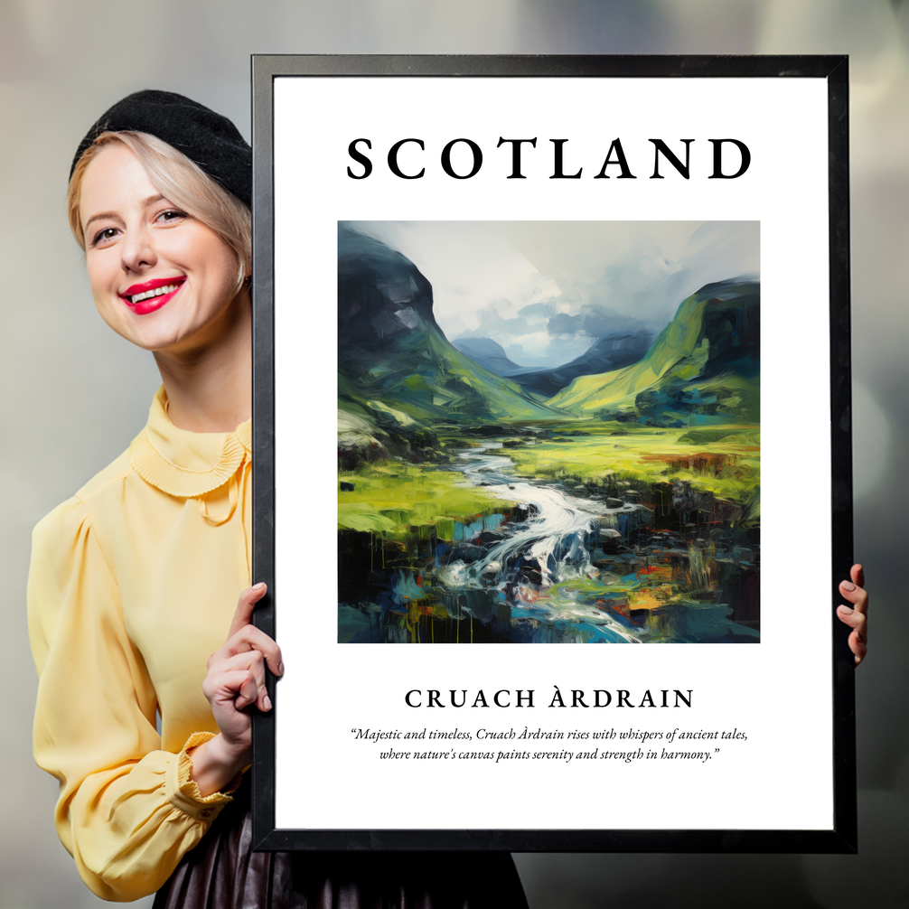 Person holding a poster of Cruach Àrdrain