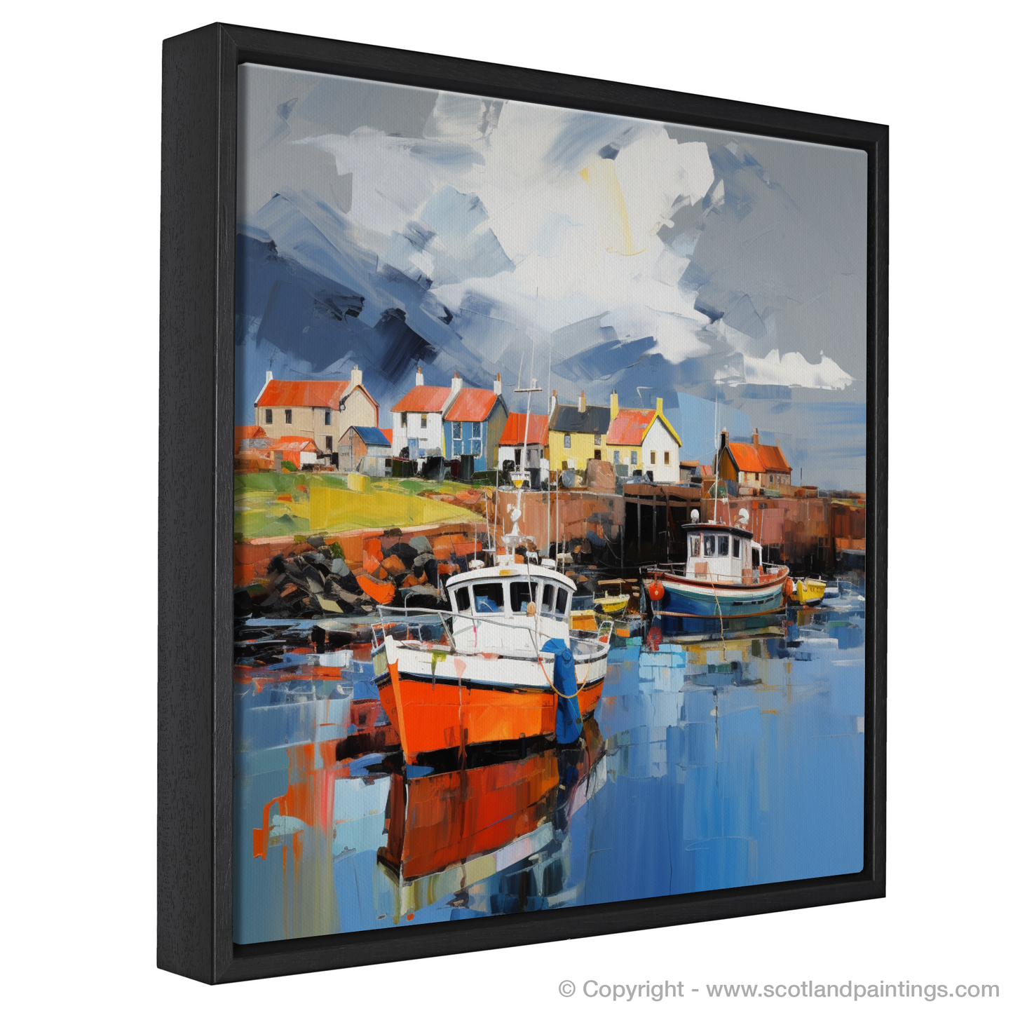 Painting and Art Print of Dunbar Harbour with a stormy sky entitled "Stormy Skies Over Dunbar Harbour".