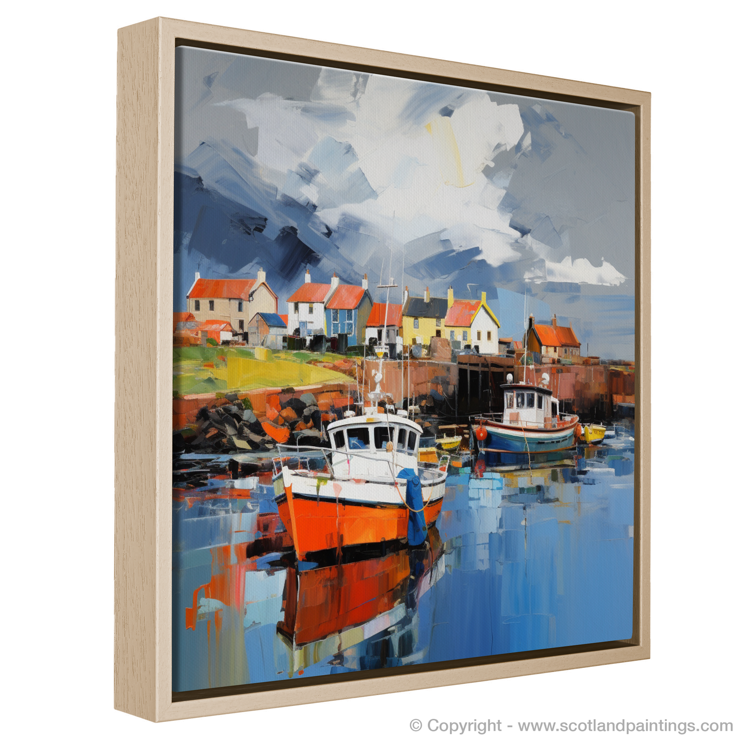 Painting and Art Print of Dunbar Harbour with a stormy sky entitled "Stormy Skies Over Dunbar Harbour".