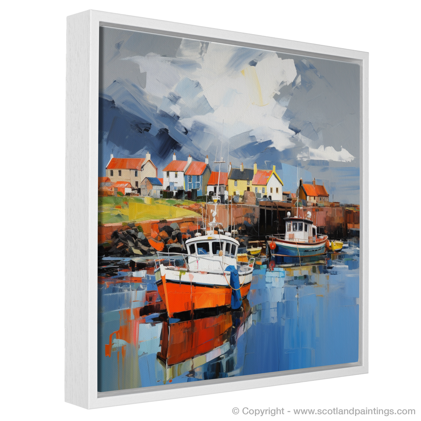 Painting and Art Print of Dunbar Harbour with a stormy sky entitled "Stormy Skies Over Dunbar Harbour".