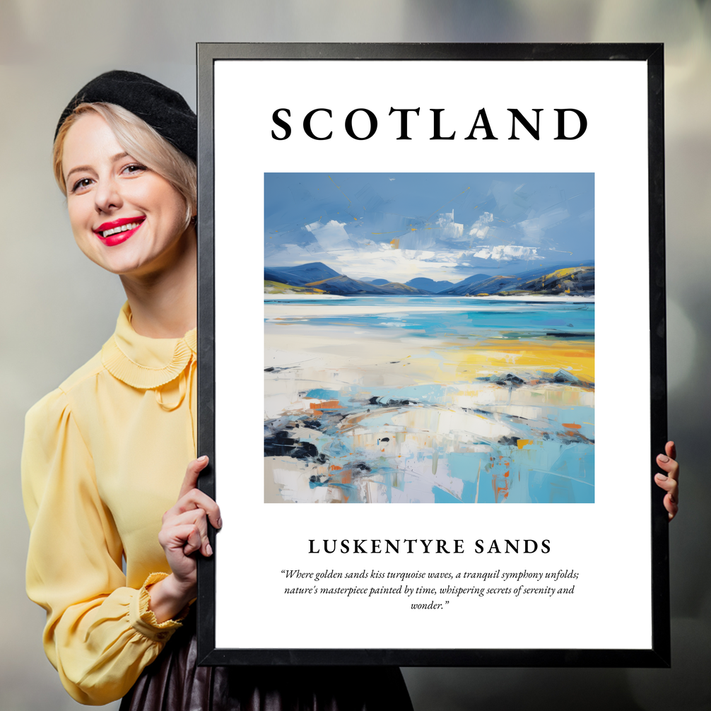 Person holding a poster of Luskentyre Sands