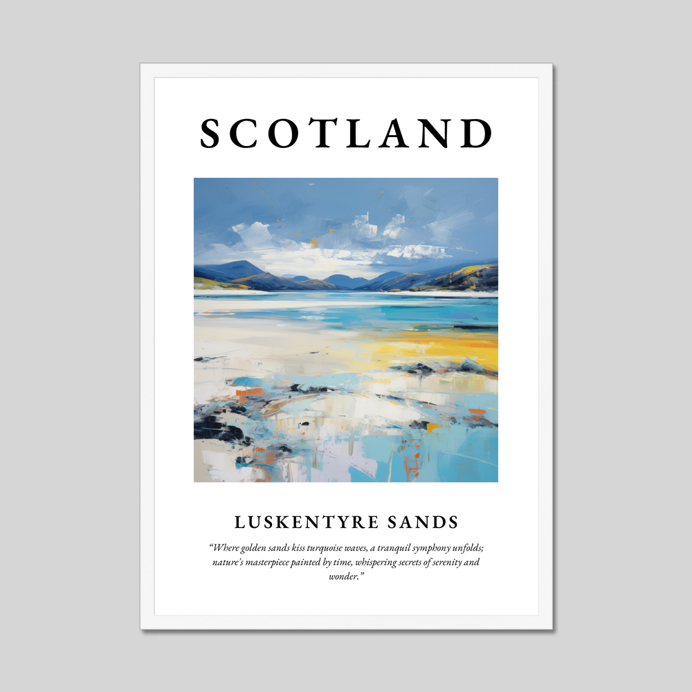 Poster in a white frame with the word Scotland