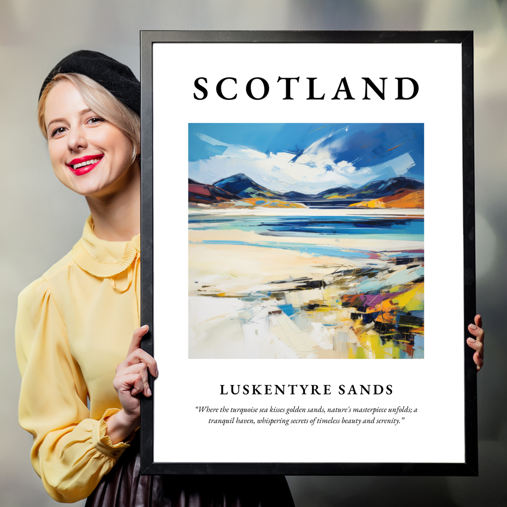 Person holding a poster of Luskentyre Sands