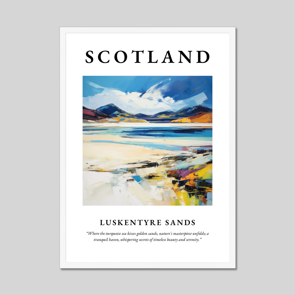 Poster in a white frame with the word Scotland