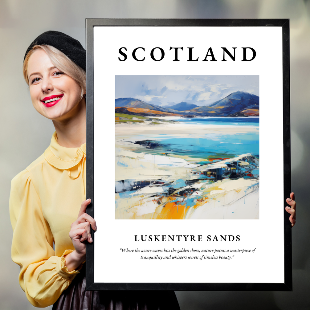 Person holding a poster of Luskentyre Sands