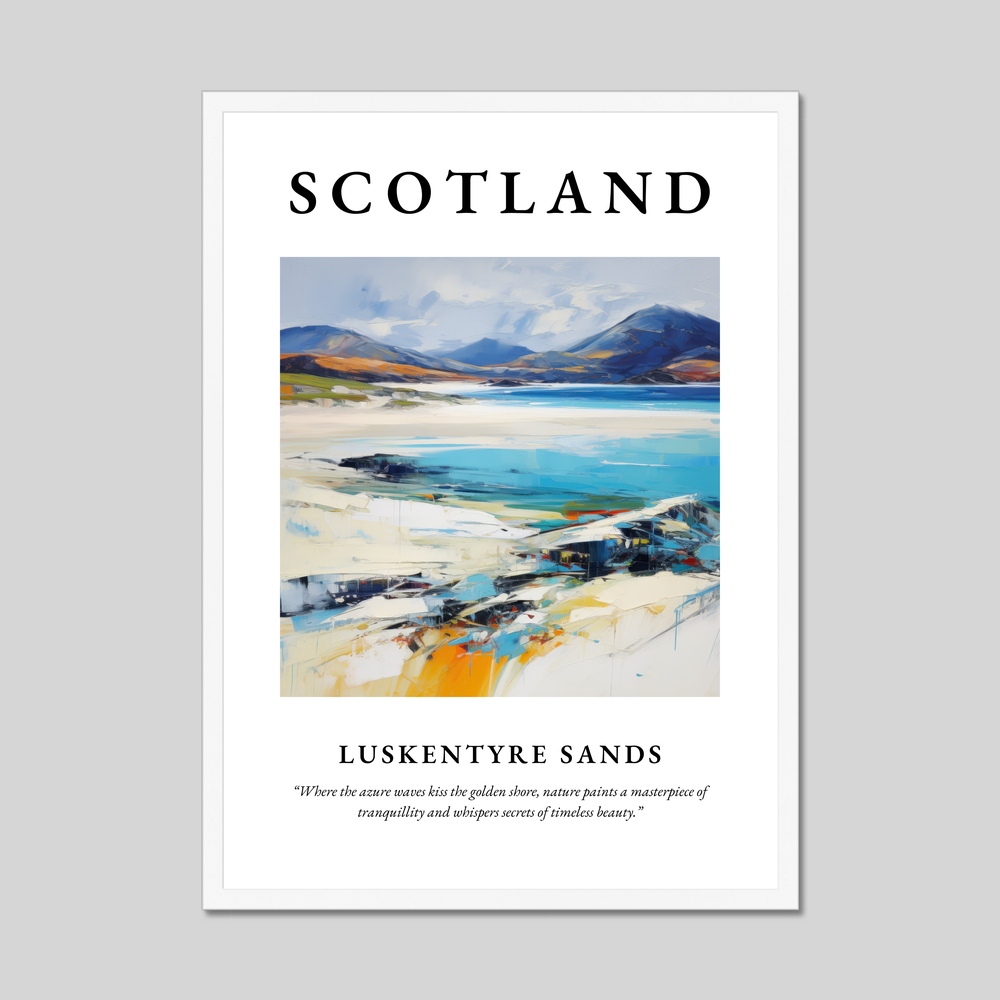 Poster in a white frame with the word Scotland