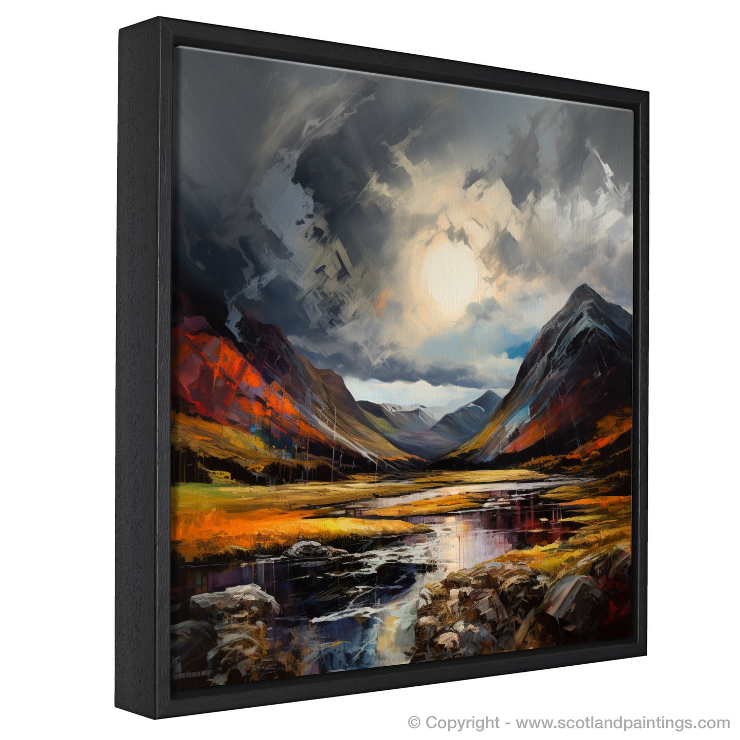 Painting and Art Print of Dramatic sky in Glencoe entitled "Dramatic Sky over Glencoe: An Expressionist Ode to Nature's Power".