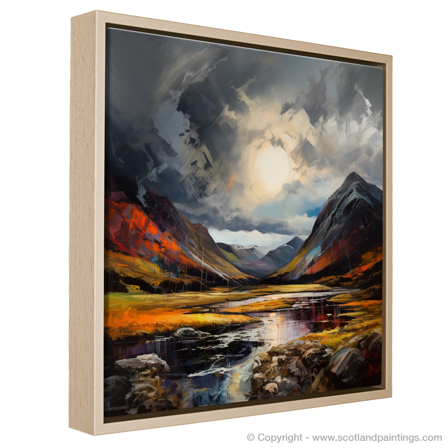 Painting and Art Print of Dramatic sky in Glencoe entitled "Dramatic Sky over Glencoe: An Expressionist Ode to Nature's Power".