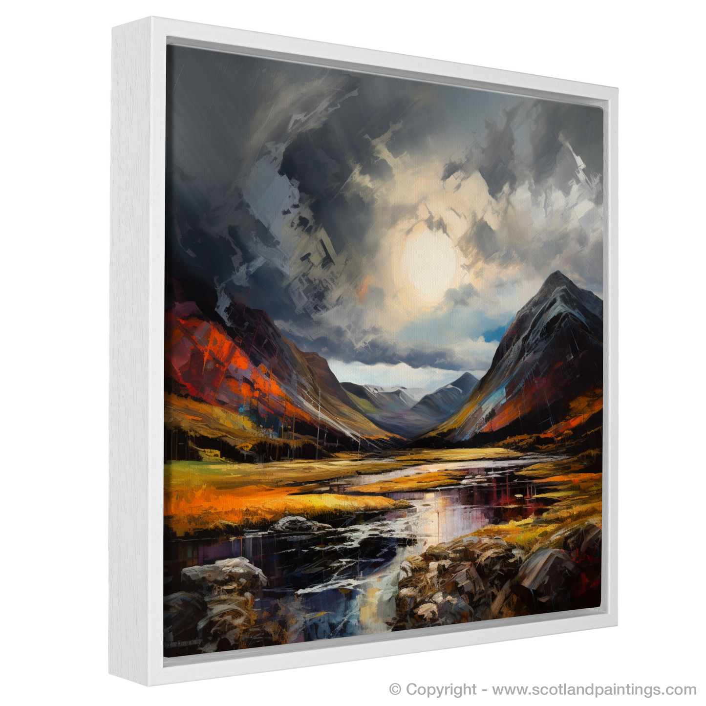 Painting and Art Print of Dramatic sky in Glencoe entitled "Dramatic Sky over Glencoe: An Expressionist Ode to Nature's Power".