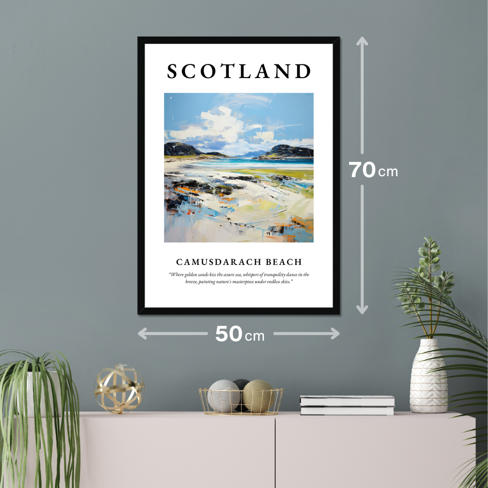 Poster of Camusdarach Beach hanging on a wall