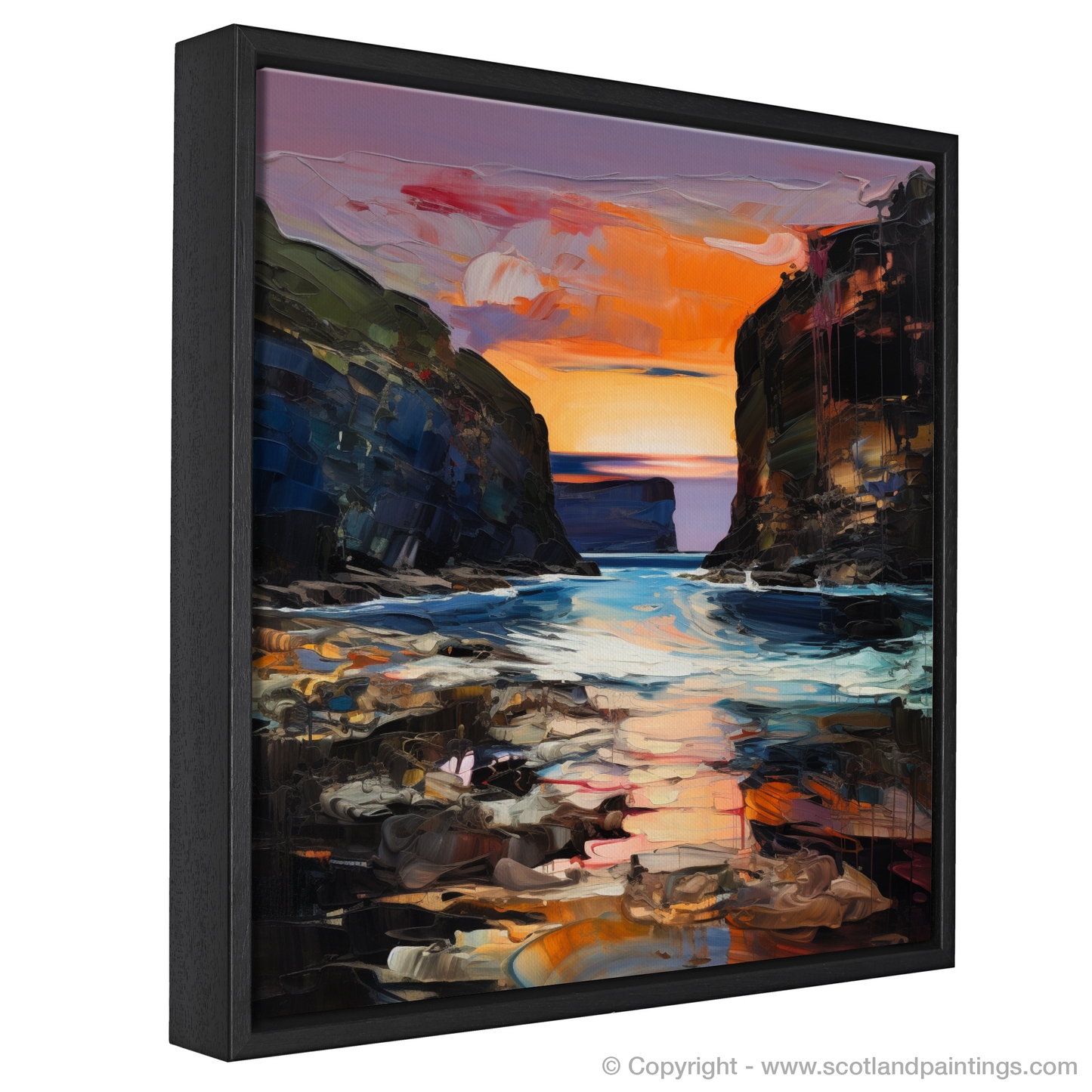 Painting and Art Print of Calgary Bay at dusk entitled "Calgary Bay at Dusk: An Expressionist Ode to Scottish Shores".