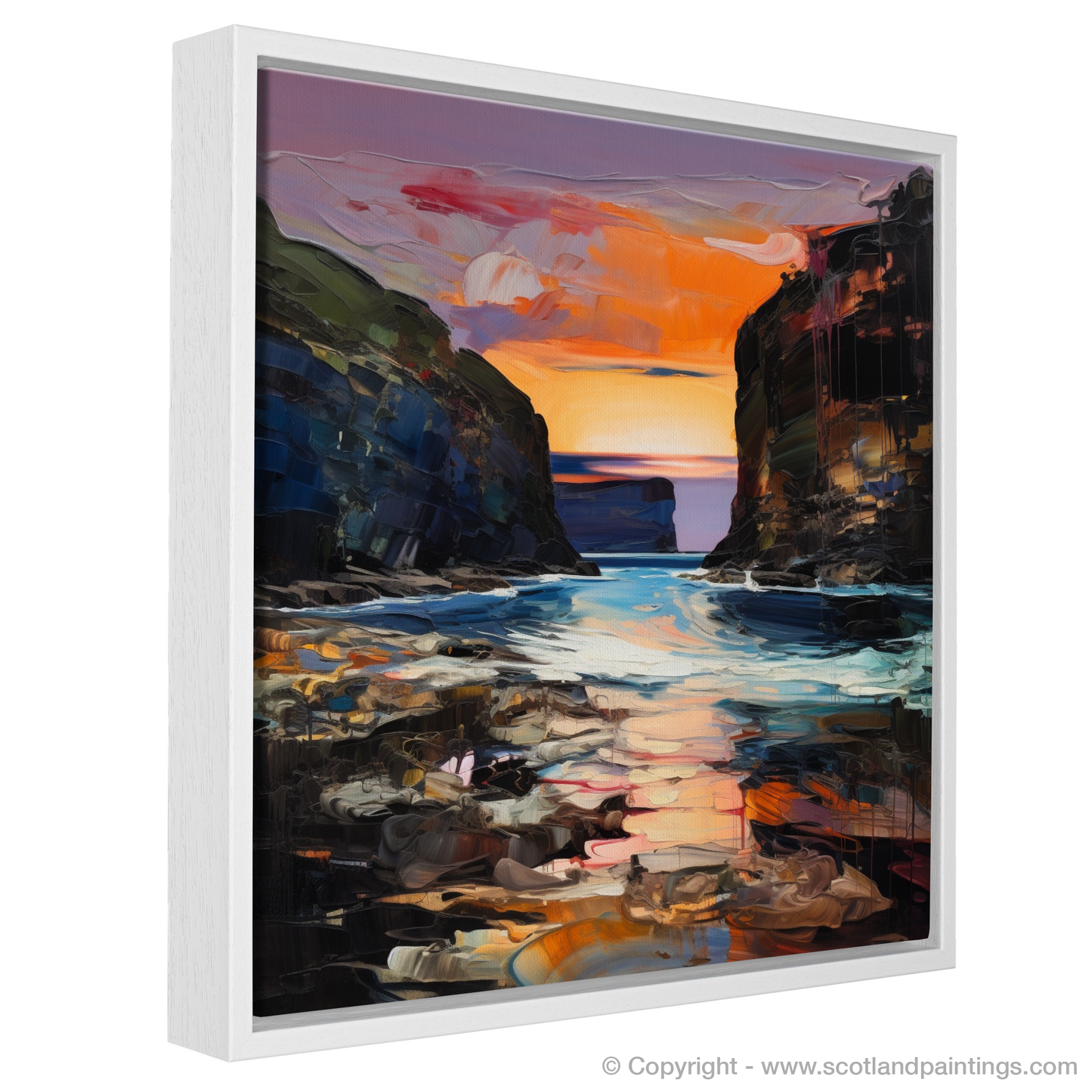 Painting and Art Print of Calgary Bay at dusk entitled "Calgary Bay at Dusk: An Expressionist Ode to Scottish Shores".