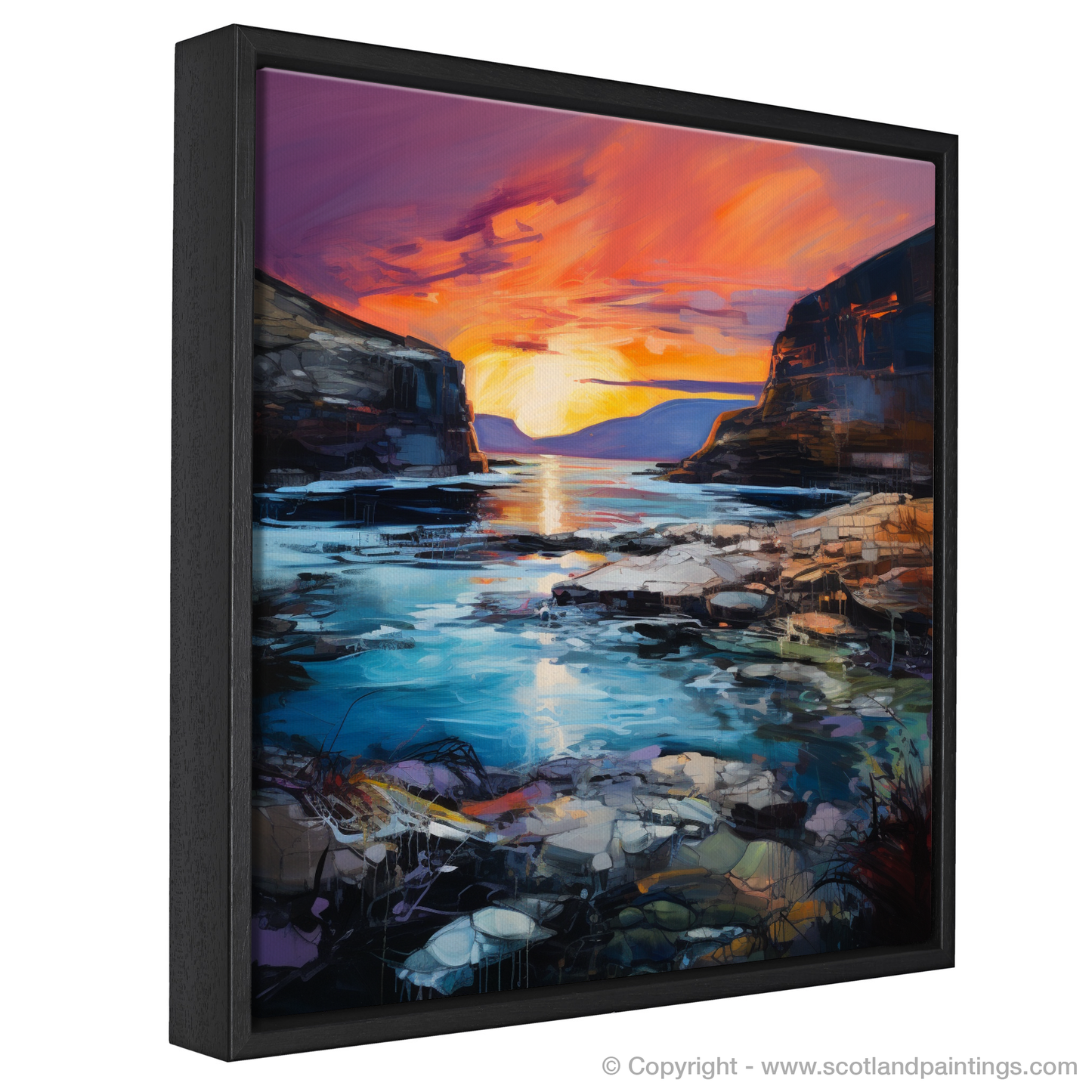 Painting and Art Print of Calgary Bay at dusk entitled "Calgary Bay Dusk: An Expressionist Ode to Scottish Shores".