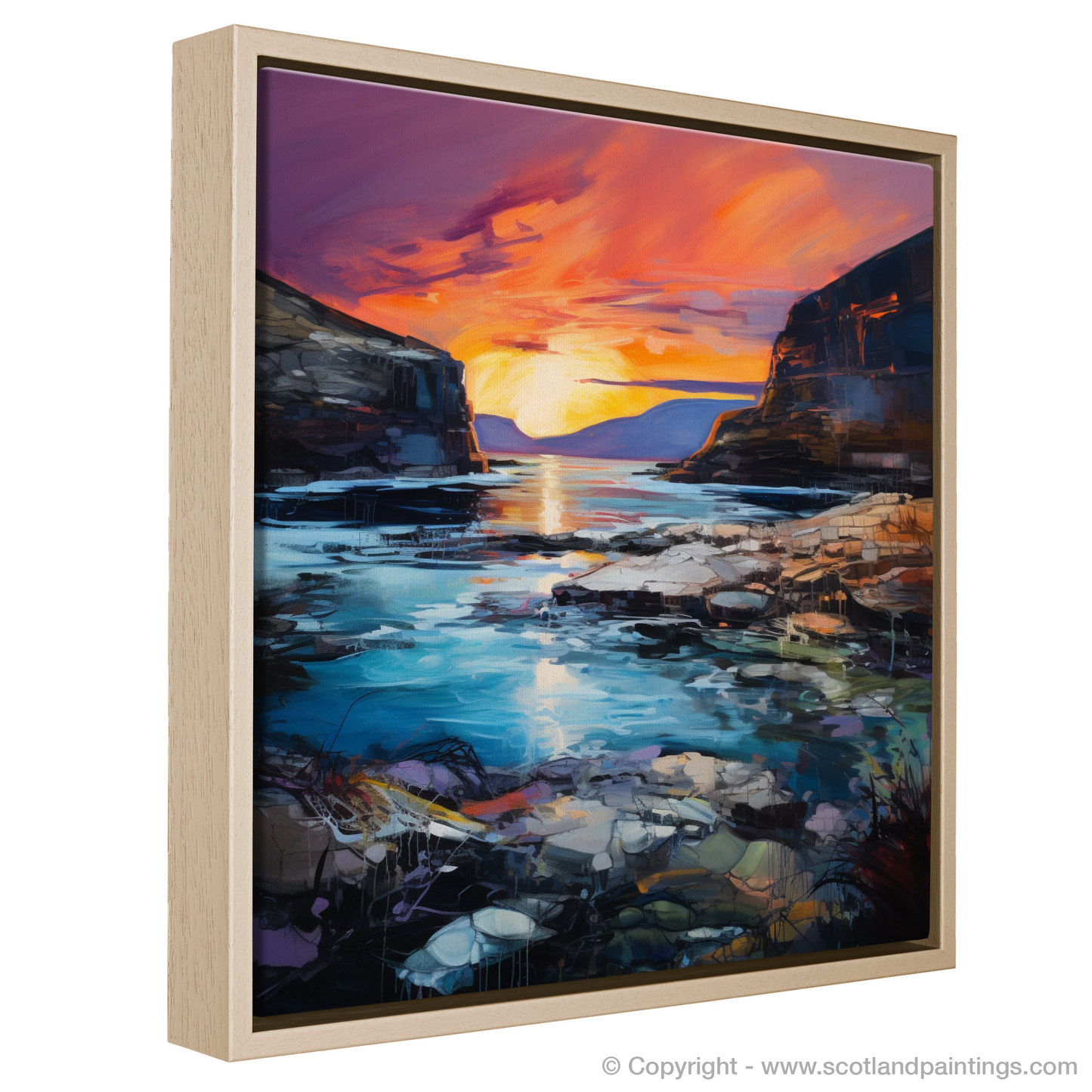 Painting and Art Print of Calgary Bay at dusk entitled "Calgary Bay Dusk: An Expressionist Ode to Scottish Shores".