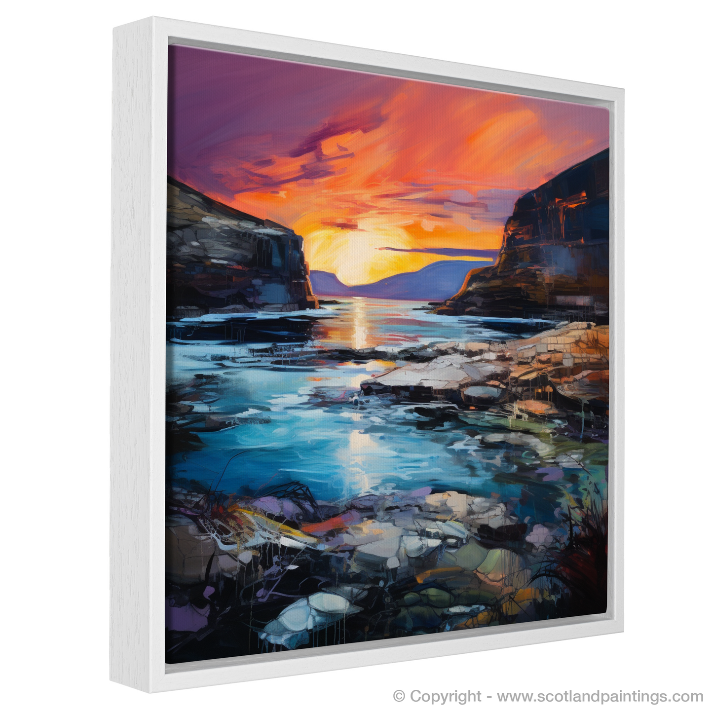 Painting and Art Print of Calgary Bay at dusk entitled "Calgary Bay Dusk: An Expressionist Ode to Scottish Shores".