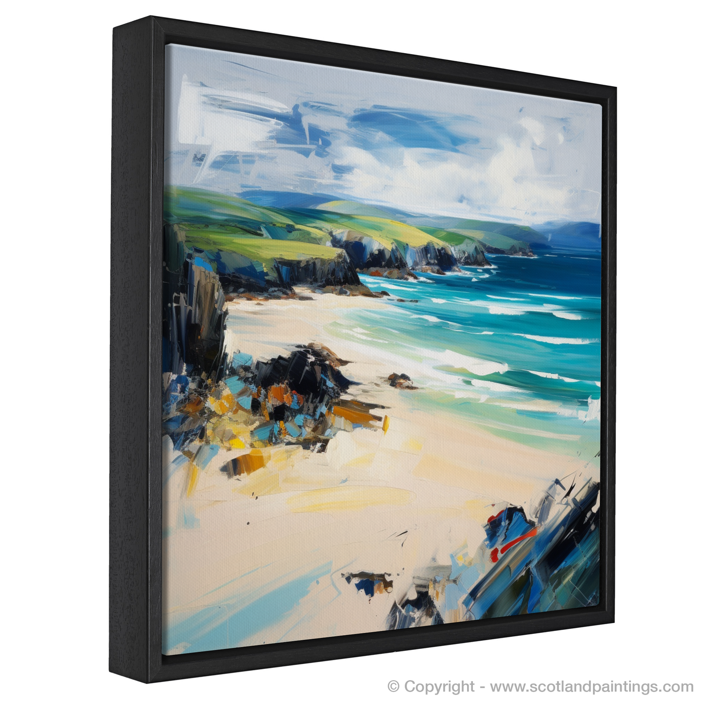 Painting and Art Print of Durness Beach, Sutherland entitled "Durness Beach: An Expressionist Journey through Scotland's Wild Coastline".