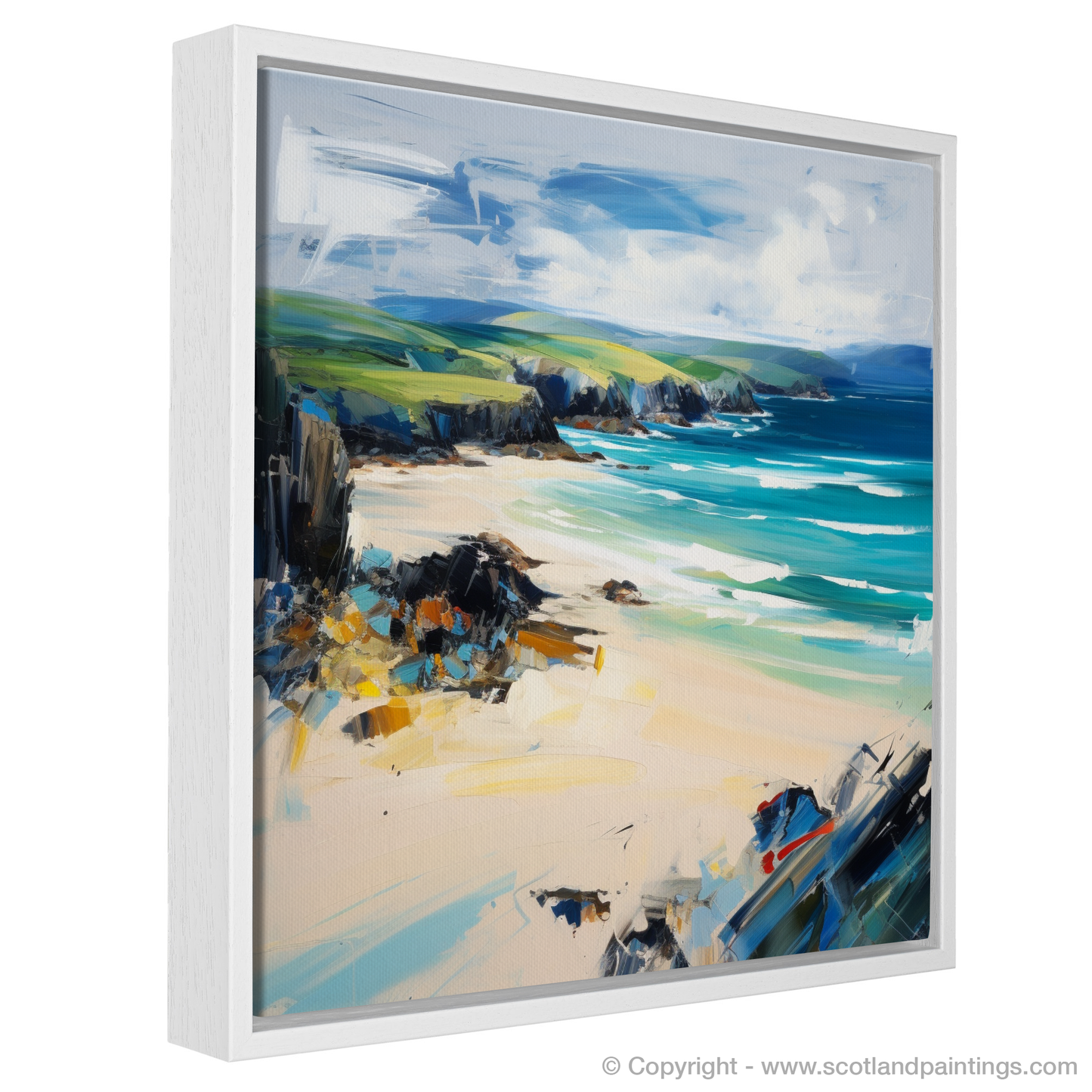 Painting and Art Print of Durness Beach, Sutherland entitled "Durness Beach: An Expressionist Journey through Scotland's Wild Coastline".