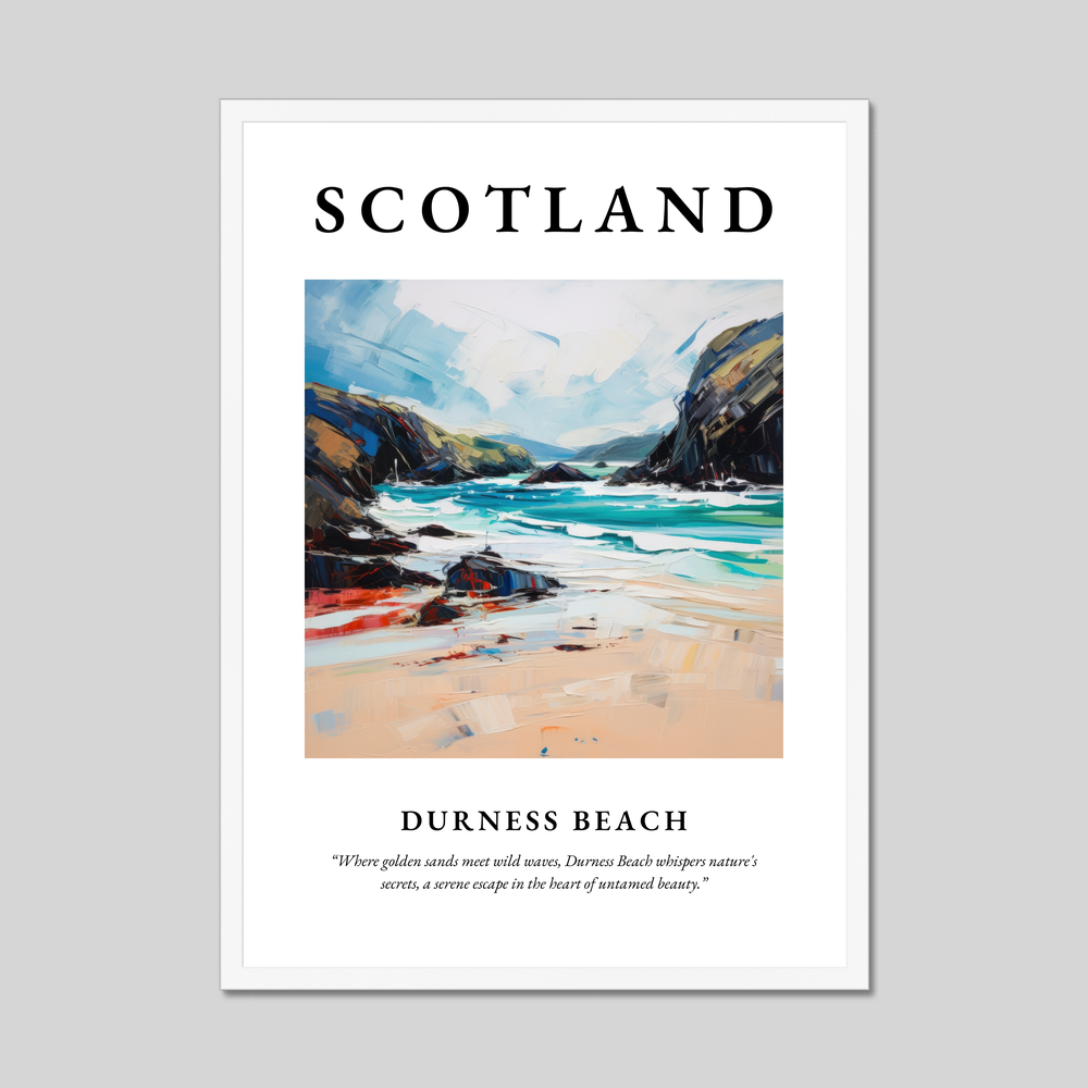 Poster in a white frame with the word Scotland