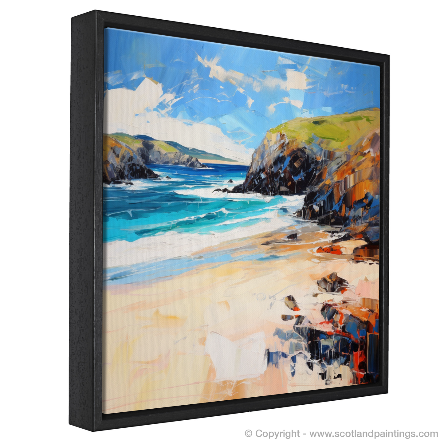 Painting and Art Print of Durness Beach, Sutherland entitled "Durness Beach Embrace: An Expressionist Ode to Scotland's Rugged Shore".