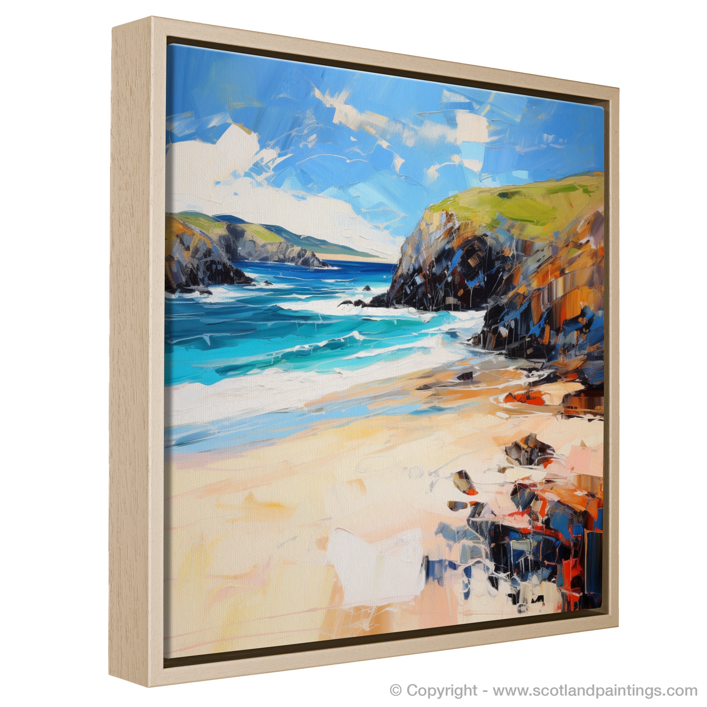 Painting and Art Print of Durness Beach, Sutherland entitled "Durness Beach Embrace: An Expressionist Ode to Scotland's Rugged Shore".