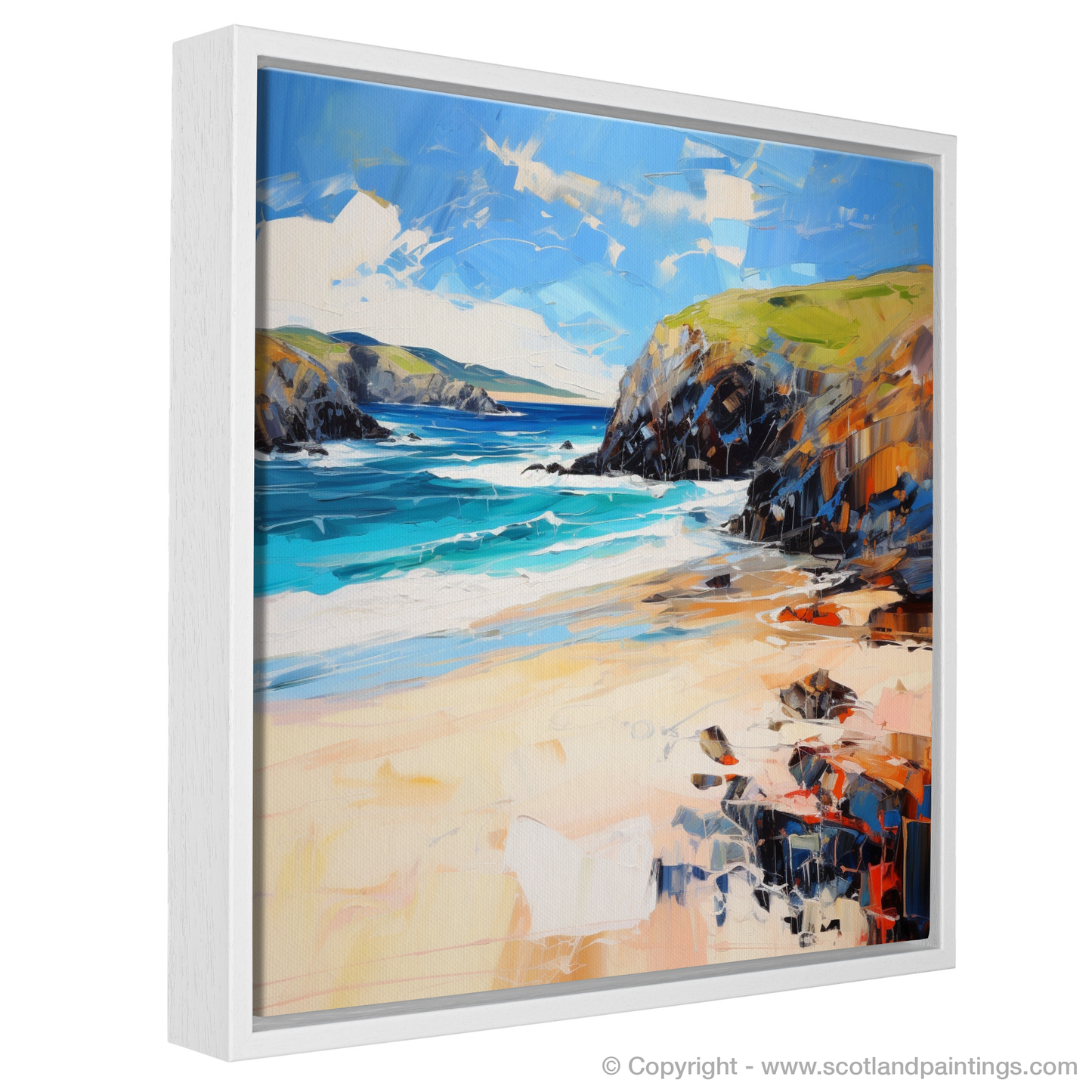 Painting and Art Print of Durness Beach, Sutherland entitled "Durness Beach Embrace: An Expressionist Ode to Scotland's Rugged Shore".