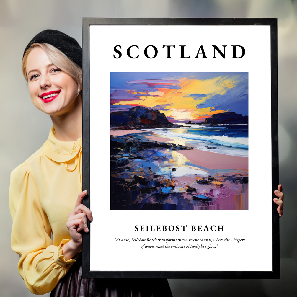 Person holding a poster of Seilebost Beach