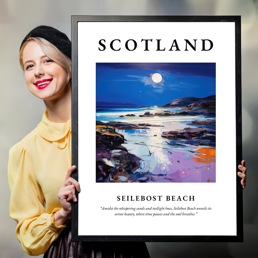 Person holding a poster of Seilebost Beach