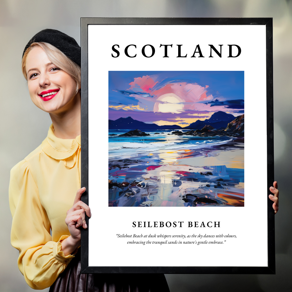 Person holding a poster of Seilebost Beach