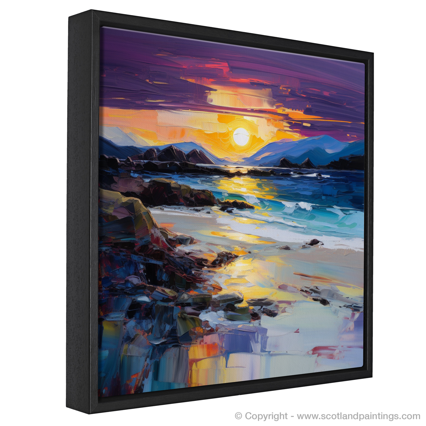 Painting and Art Print of Seilebost Beach at dusk entitled "Twilight Blaze at Seilebost Beach".