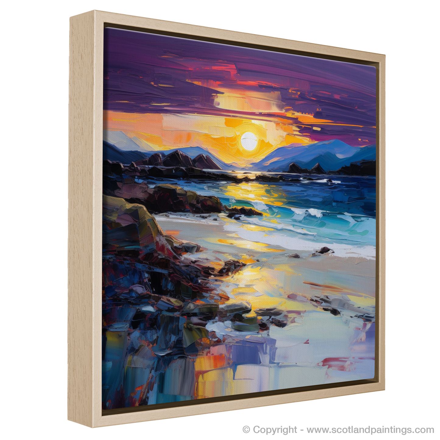 Painting and Art Print of Seilebost Beach at dusk entitled "Twilight Blaze at Seilebost Beach".