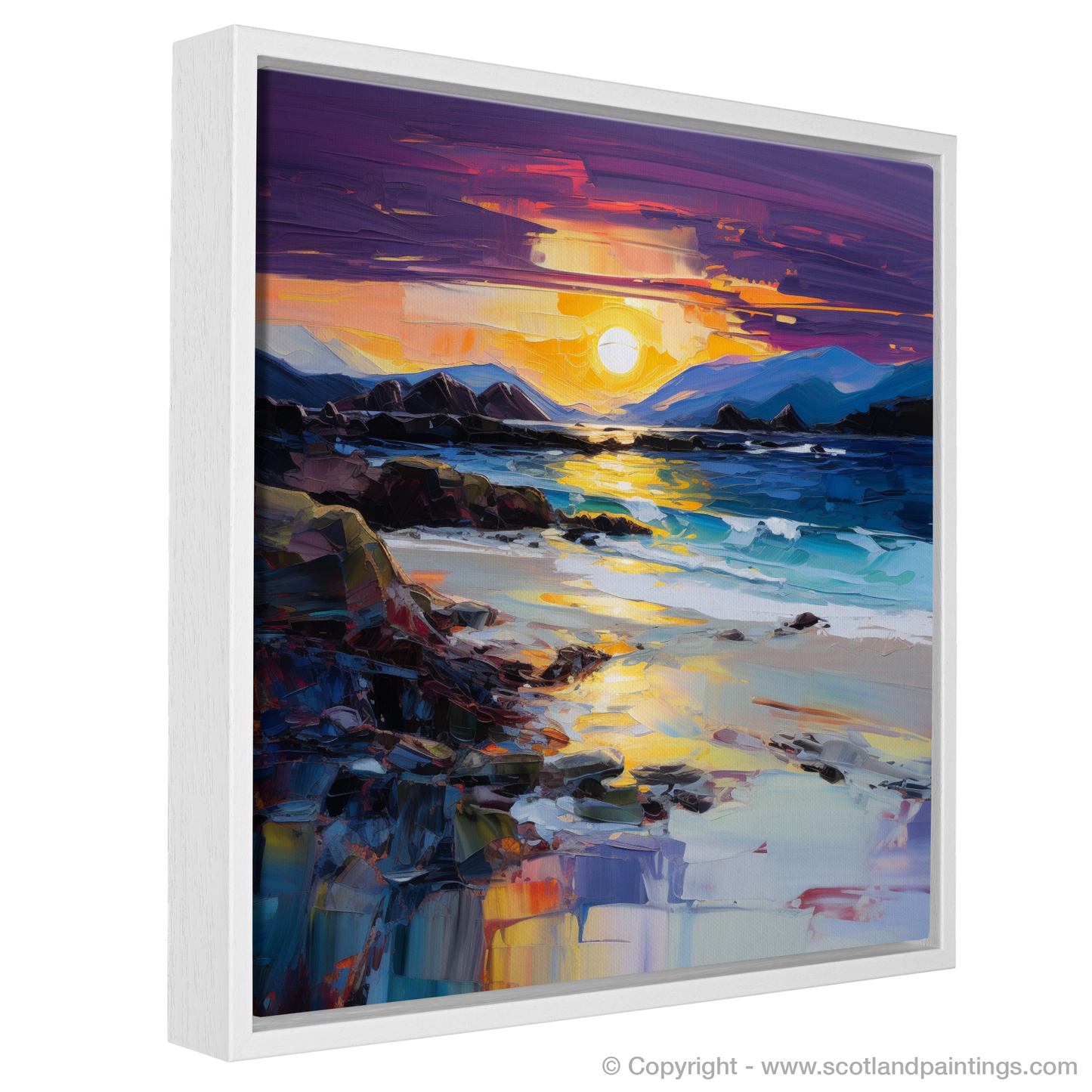 Painting and Art Print of Seilebost Beach at dusk entitled "Twilight Blaze at Seilebost Beach".