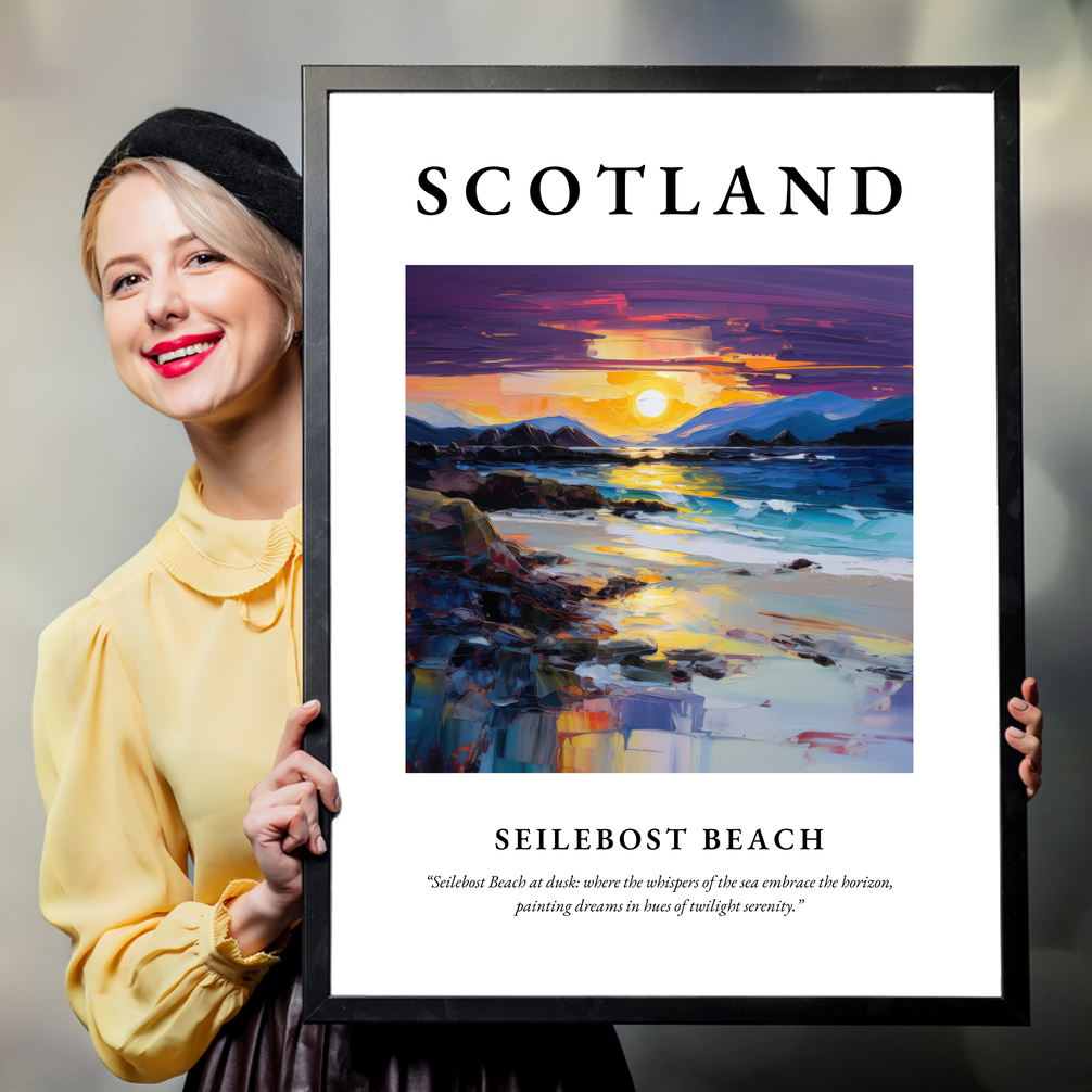 Person holding a poster of Seilebost Beach