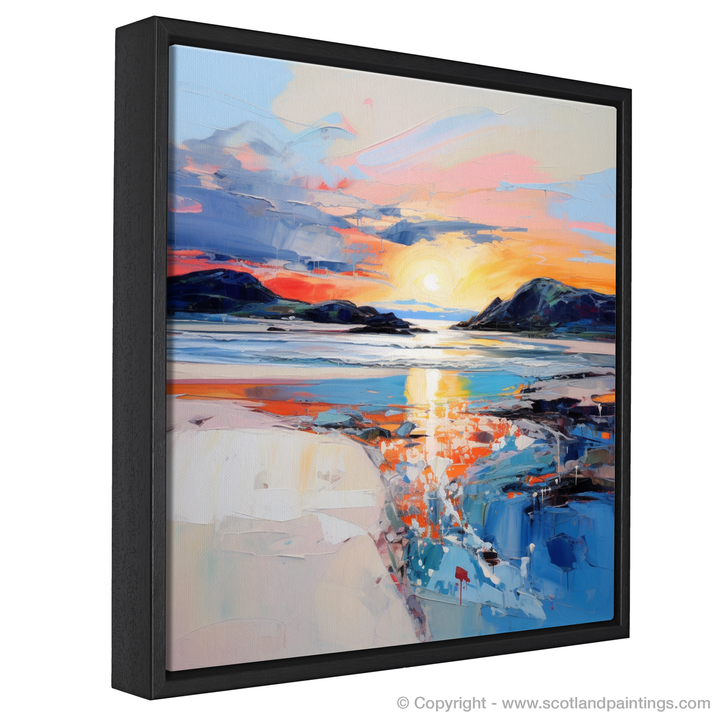 Painting and Art Print of Traigh Mhor at sunset entitled "Fiery Embrace of Traigh Mhor at Sunset".