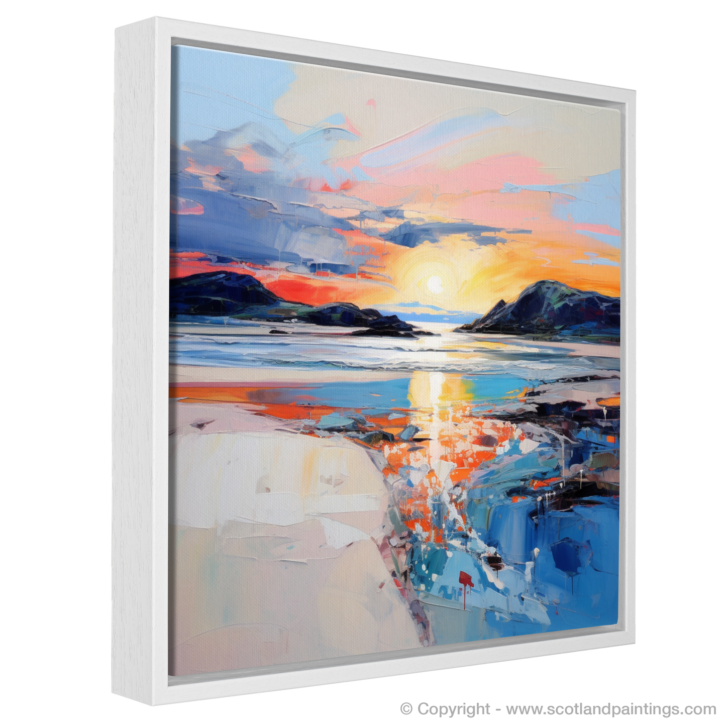 Painting and Art Print of Traigh Mhor at sunset entitled "Fiery Embrace of Traigh Mhor at Sunset".