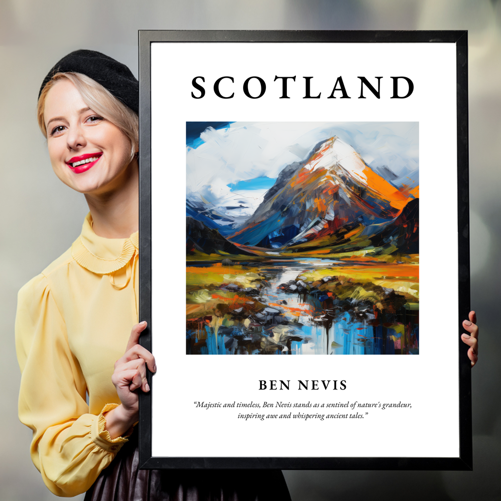 Person holding a poster of Ben Nevis