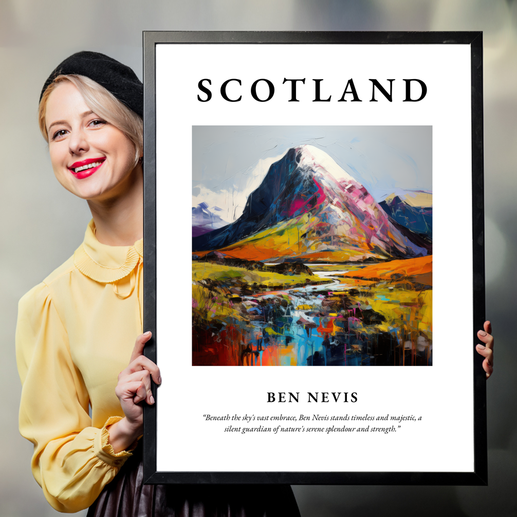 Person holding a poster of Ben Nevis