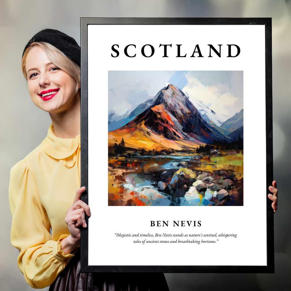 Person holding a poster of Ben Nevis