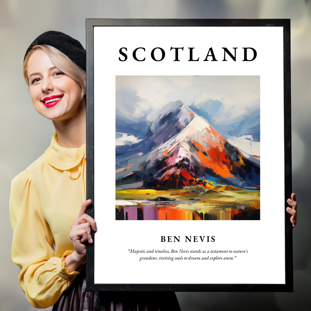 Person holding a poster of Ben Nevis