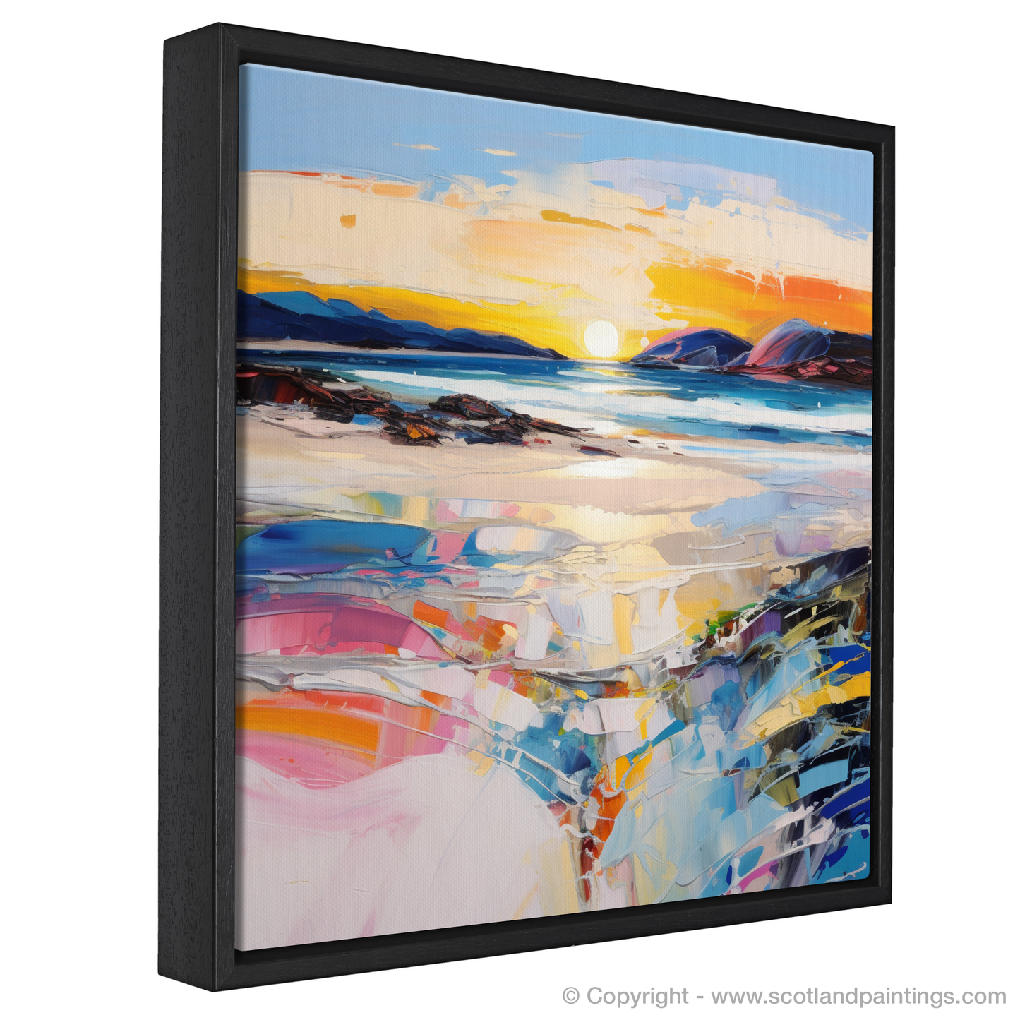 Painting and Art Print of Traigh Mhor at sunset entitled "Sunset Embers over Traigh Mhor Beach".