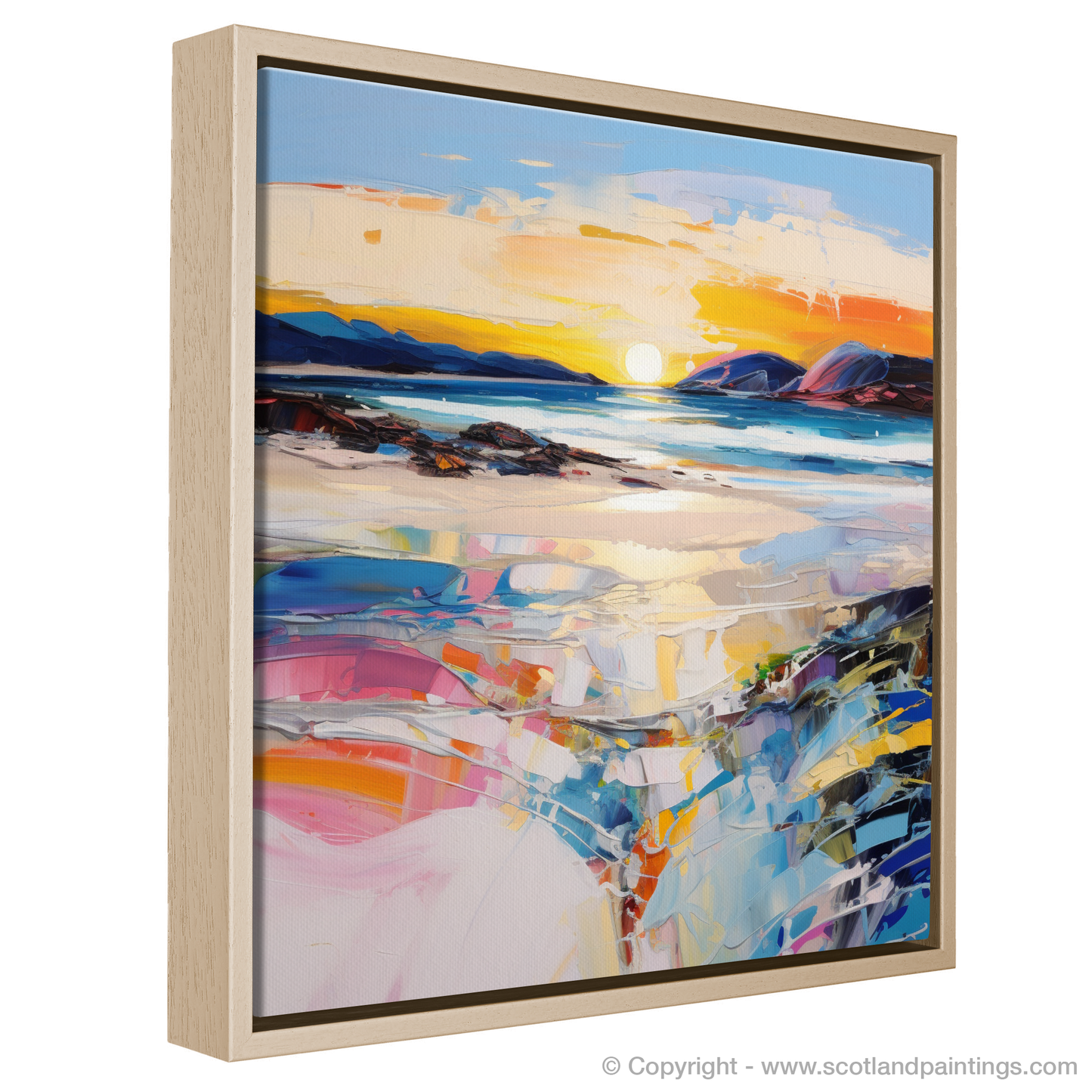 Painting and Art Print of Traigh Mhor at sunset entitled "Sunset Embers over Traigh Mhor Beach".