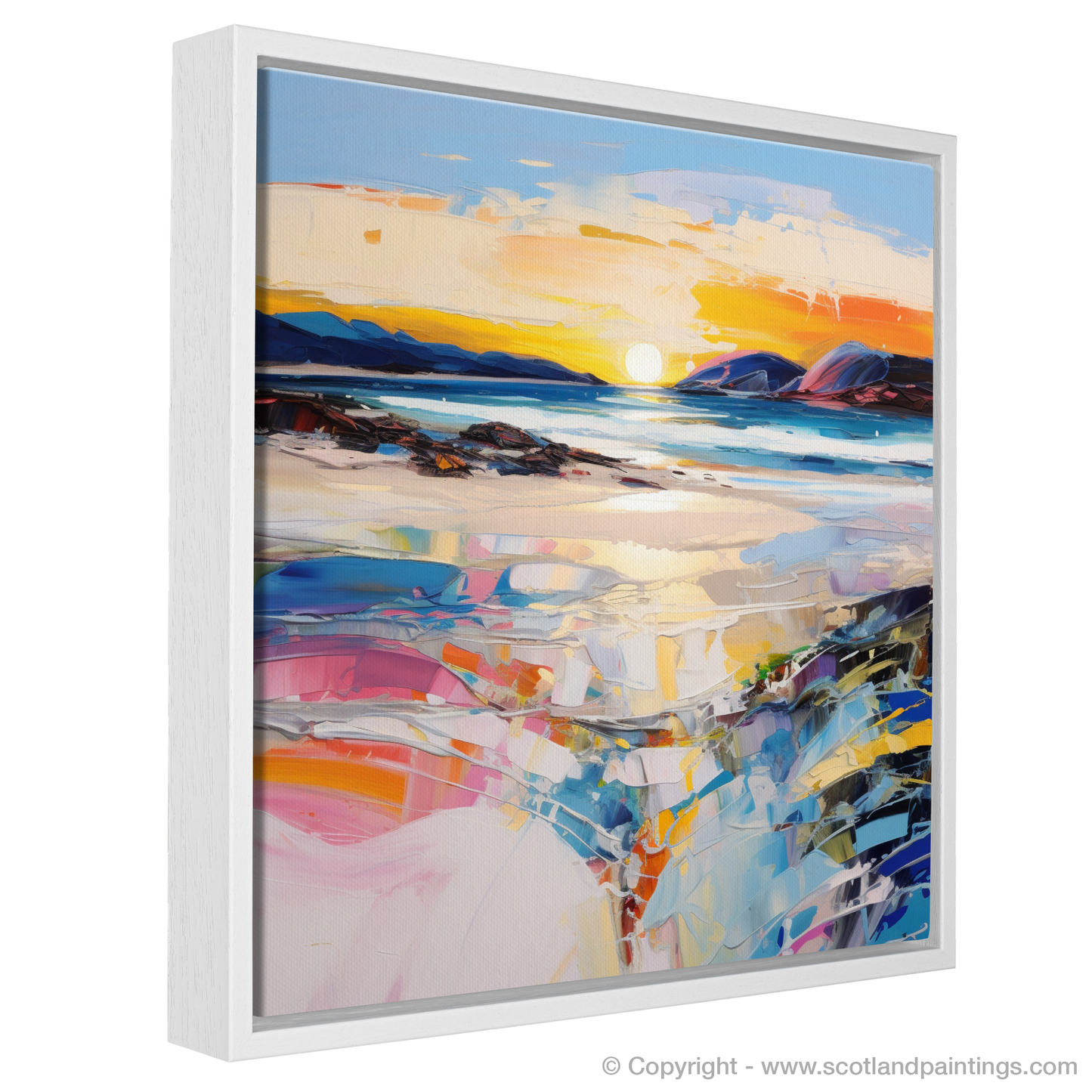 Painting and Art Print of Traigh Mhor at sunset entitled "Sunset Embers over Traigh Mhor Beach".