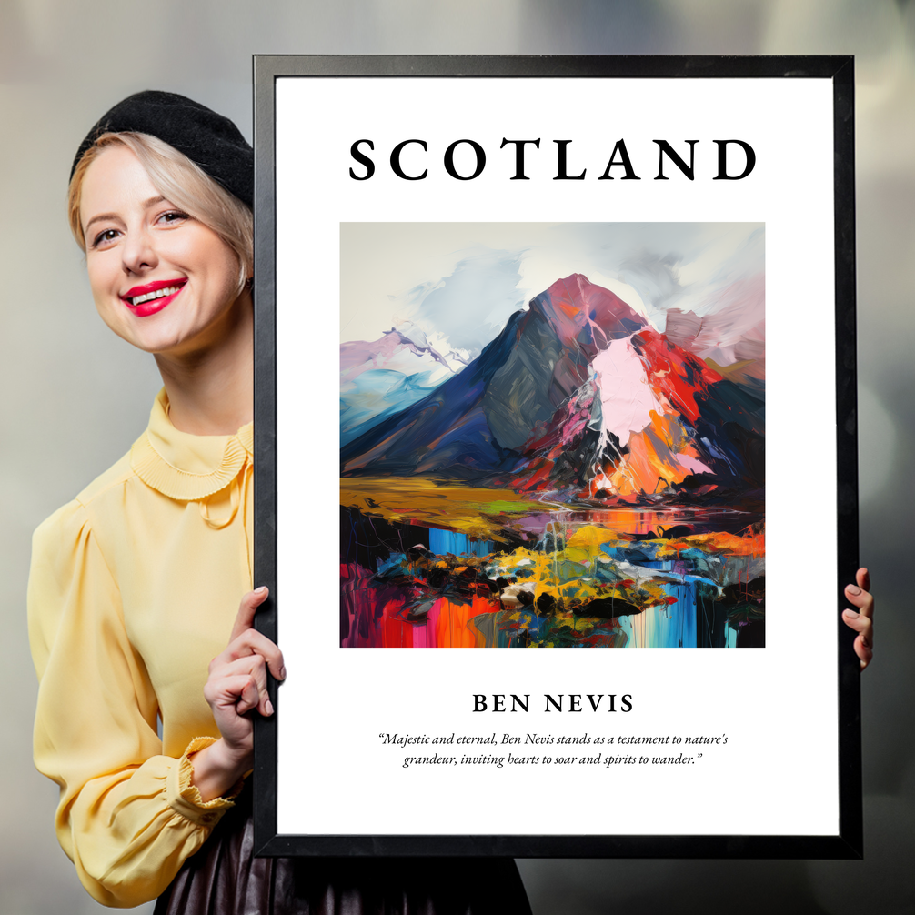 Person holding a poster of Ben Nevis